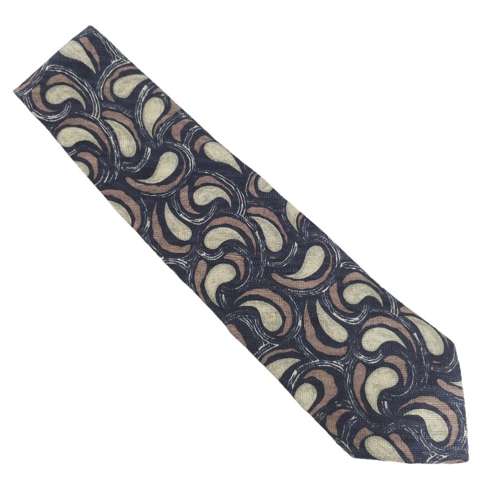 Bugatti Men Necktie 100% Silk Paisley Black Tan Multi 58x4 - NWOT